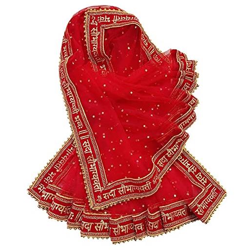 Indian Hawker rete ricamata da donna dupatta chunni da donna, rossa, lunghezza 2,25, rosso
