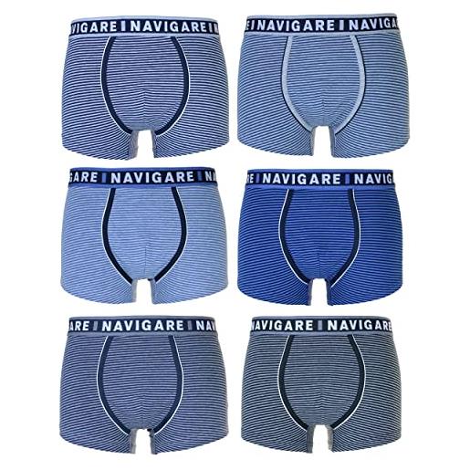 Navigare 6 pezzi boxer uomo mutanda intimo elasticizzato varie fantasie (21047z, xl)