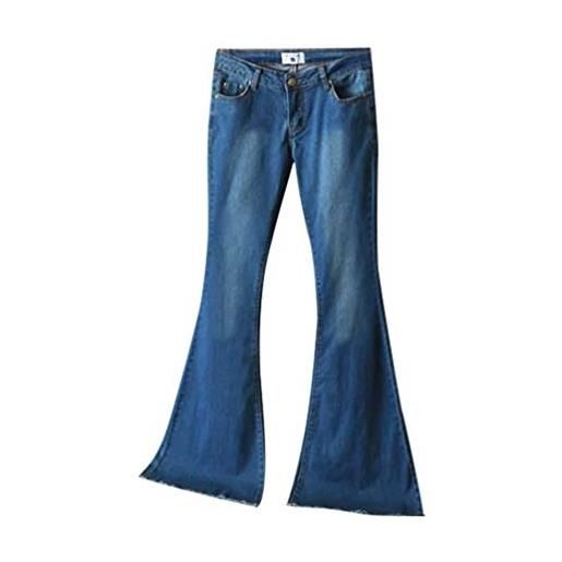 Angel ZYJ donna jeans a zampa pantaloni a vita alta elasticizzati svasati classici vita alta blu pantaloni denim larghi (a, s)