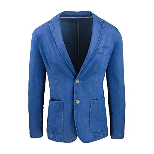 Evoga blazer giacca uomo di jeans blu denim aderente slim fit elegante casual (s, blu)