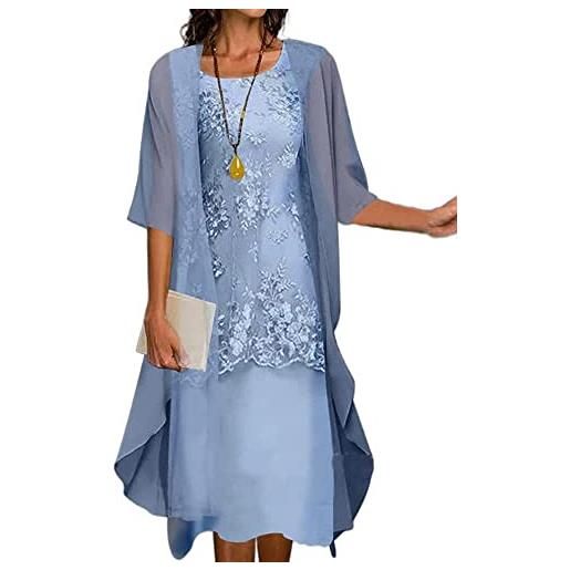 Vagbalena delle donne floreale flowy midi abiti con giacca 2 pezzi set bordo irregolare 3/4 di estate del manicotto del vestito chiffon casuale (blu, m)