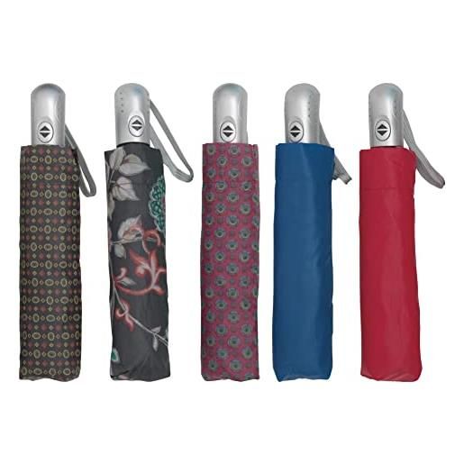 PraTiKo Life 5 pezzi ombrello mini automatico apri&chiudi pieghevole, resistente al vento, inox, compatto e leggero, indispensabile per i viaggi, colori assortiti