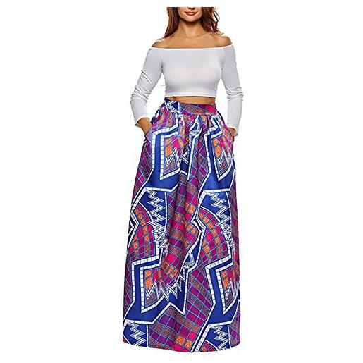 CLOCOLOR symall donna gonna tradizionale africana gonna lunga cintura con stampa gonna a pieghe modello esotico africano per donna gonne casual grande vintage abito boho a