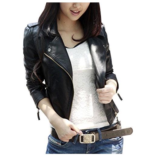 LaoZan giacca donna inverno giacche in pelle pu vintage moto giubbino giubbotto corto manica lunga con zip m nero