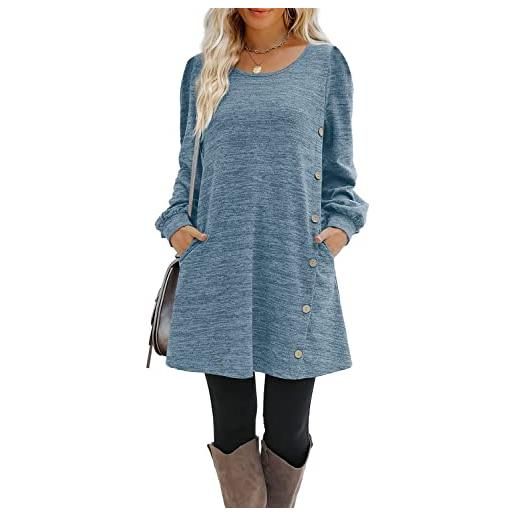 ORANDESIGNE abito a maglia per donna abito a maniche lunghe abito a tunica casual con bottoni da donna con tasche a blu xl