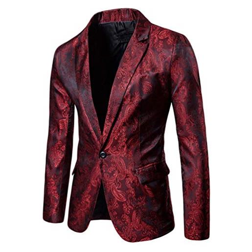 WanYangg blazer da uomo elegante un pulsante giacca da blazer da party stampa scura stile palazzo fantasia tempo libero slim fit blazer da cerimonia matrimonio rosso xl