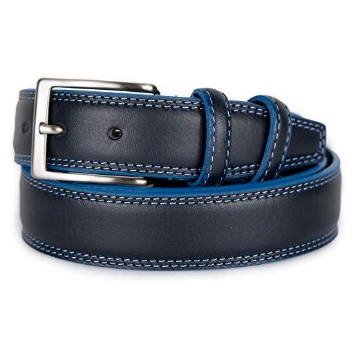 Emila cintura blu uomo pelle cinta artigianale made in italy belt classica sportiva casual giornaliera tutti i giorni 3,5 cm con fibbia per jeans abiti da ragazzo di moda 130