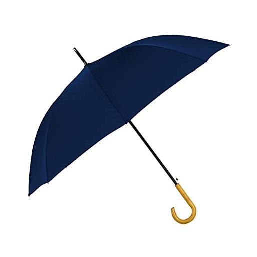 VIRSUS 1 ombrello lungo e resistente 8 stecche 9514 di colore blu e manico in legno, aste e struttura in fibra rinforzata antivento pioggia inverno