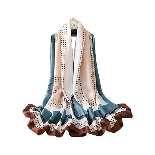 LumiSyne sciarpa di seta donna fiore foglia stampato artistiche abbinamento colore delle splicing moda foulard lungo stole scialle avvolgere collo sciarpe calda protezione solare quattro stagioni