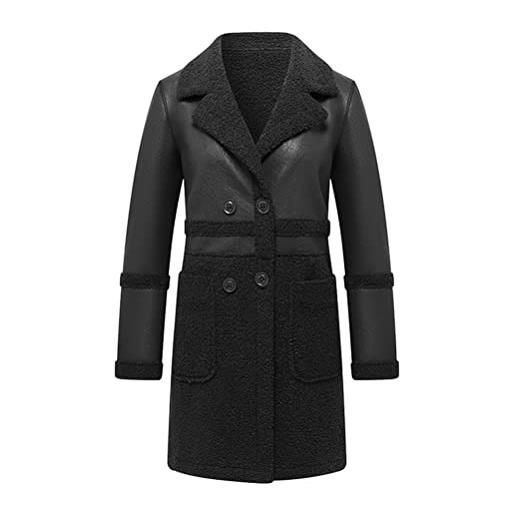 Minetom cappotti giacca donna maniche lunghe finta pelle giacca calda fodera in peluche cappotto invernale elegante parka b nero s