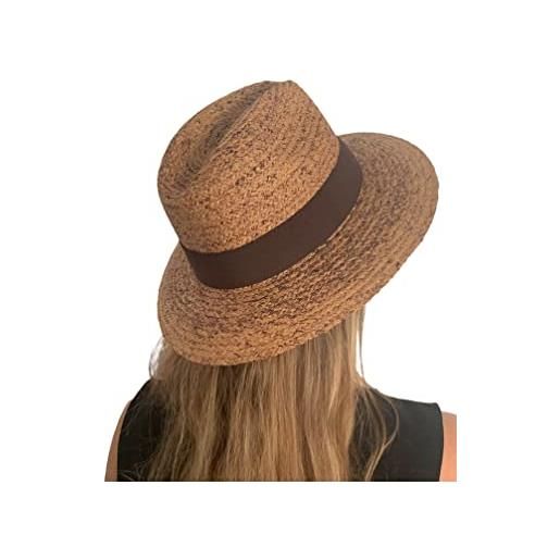 Carlotta Neri cappello da sole donna con banda 100% raffia made in italy 57 cm tagli unica 2 colori cappello spiaggia estivo, cappello mare donna elegante (brown melange). 