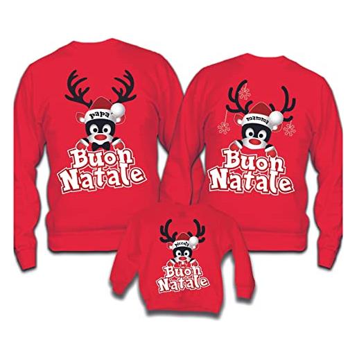 Generico set tris di felpe famiglia natale rosse maglie natalizie per papà mamma bambino maglione con renne elfi gufetti e topolino
