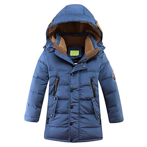 FTCayanz giacca bambini giubbotto piumino invernale trapuntato imbottito ragazzi ragazze caloroso cappotto con cappuccio blu 160
