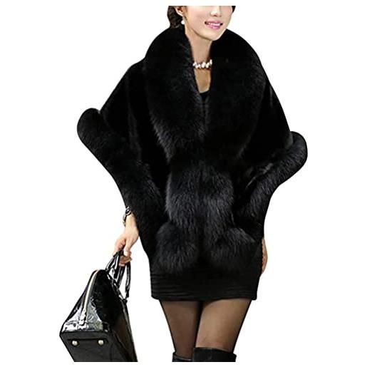 DianShaoA donna scialle elegante pelliccia sintetica coprispalle giacca sciarpa wrap cape per matrimonio / partito. Grigio nero