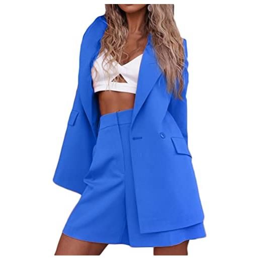 Onsoyours completo due pezzi da donna estate adattano risvolto blazer giacca e pantaloncini completo elegante moda tinta unita tuta con tasche casual business office b blu l