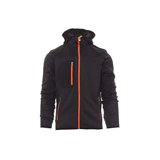 PAYPER trip giacca softshell uomo da lavoro 100% poliestere chiusura zip con cappuccio tasca al petto steel grey melange/nero-arancione fluo (3xl)
