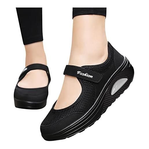 Generic scarpe da ginnastica da donna, ortopediche, per diabetici, leggere, pieghevoli, con plateau antiscivolo, in rete nera, traspiranti, scarpe da ginnastica, nero , 40