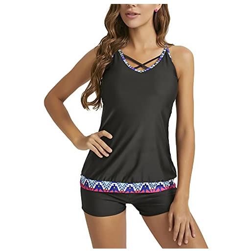 Webuyii costume da bagno da donna con stampa floreale taglie forti tankini 2 pezzi costume da bagno imbottito s-5xl, nero , s