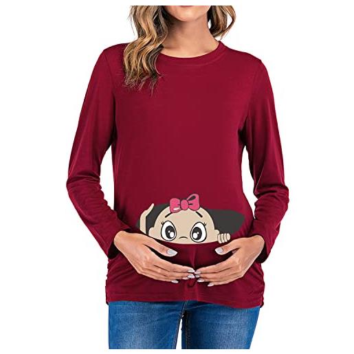 Imaczi q. Kim donna maglietta premaman maniche lunghe t-shirt divertente neonato -neonata serie vino rosso m