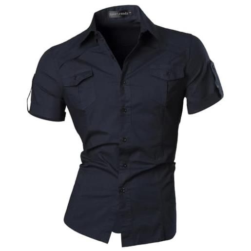 Sportrendy uomo moda estate manica corta camicie men shirts slim fit casual fashion tops jzs055 dark. Blue l