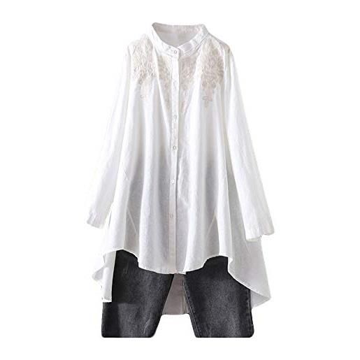 FTCayanz donna camicia elegante camicette manica lunga tunica camicia di lino marina militare xl