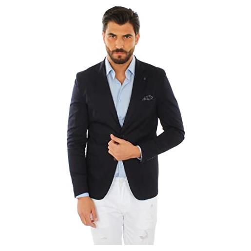 Ciabalù giacca uomo elegante estiva made in italy blazer monopetto con pochette in cotone (50, blu)