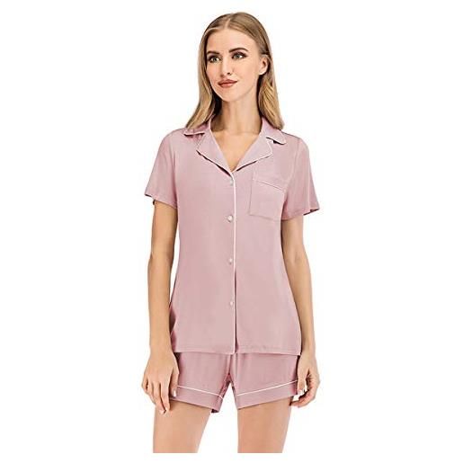 SAMGU pigiama donna in modale donna con bottoni elegante estivo maniche corte pantaloncini pigiama set 2 pezzi camicia da notte per tutto l'anno