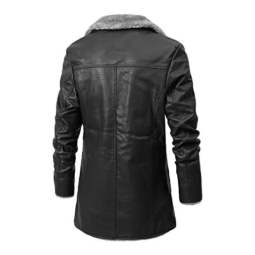 Vexiangni giacca trapuntata da uomo con giacca autunnale e invernale da uomo, di media lunghezza, in velluto da lavoro, con colletto con cappuccio, nero , xxxl