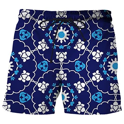 KOBONA costume da bagno uomo 3d stampato beach board shorts swim trunks con retina traspirabile tasche laterali tessuto premium comodo leggero asciugatura rapida per vacanze al mare(fiore di mandala blu)-3xl