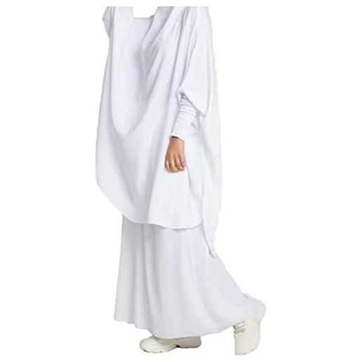 Generic tuta per pantaloni da donna, casual, solida, musulmana, abaya, abiti da caftano islamico arabo, vesti musulmane in due pezzi, morbida, elegante, set da tuta, bianco, taglia unica