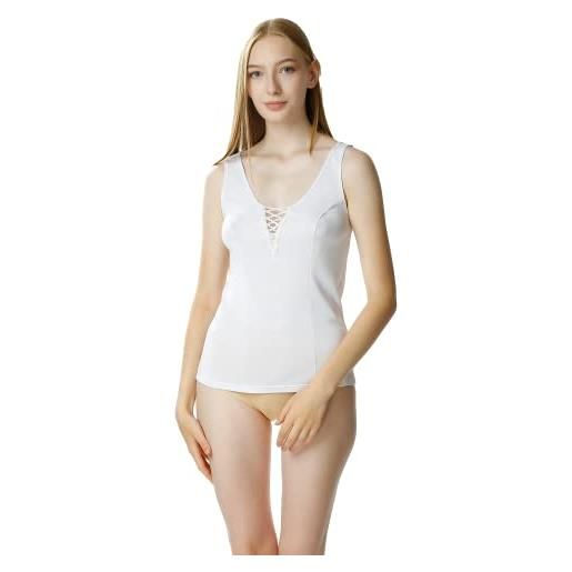 Mewa canottiera donna sonia, spalline medio larghe, t-shirt universale, top, canotta, classica, liscia (44, bianco)