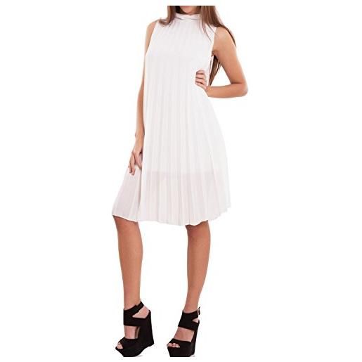 Toocool - vestito donna mini abito corto velato ampio plissettato elegante nuovo cr-2484 [taglia unica, bianco]