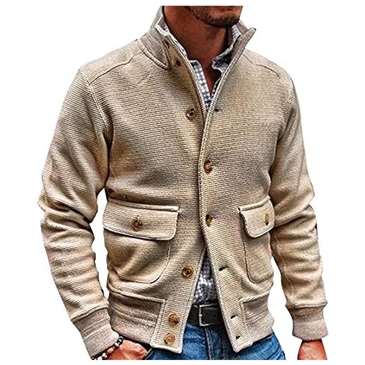 Suncolour giacca da uomo con colletto rialzato cappotto vintage da uomo con bottoni cappotto invernale casual con tasche