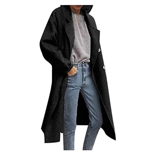Xmiral soprabito capispalla donna finta lana cappotto sottile trench donna slim manica lunga (3xl, 2nero)