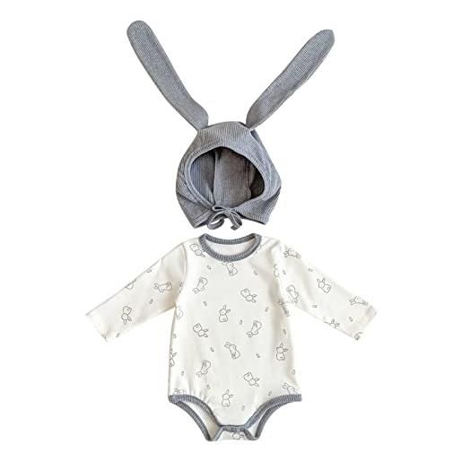 PANGHUBO pigiama notte baby boys girls bunny outfit i miei primi abiti pasquali pagliaccetto per neonato neonato con cappello lungo a forma di orecchio da coniglio vestiti eleganti maschi (grey, 12-18 months)