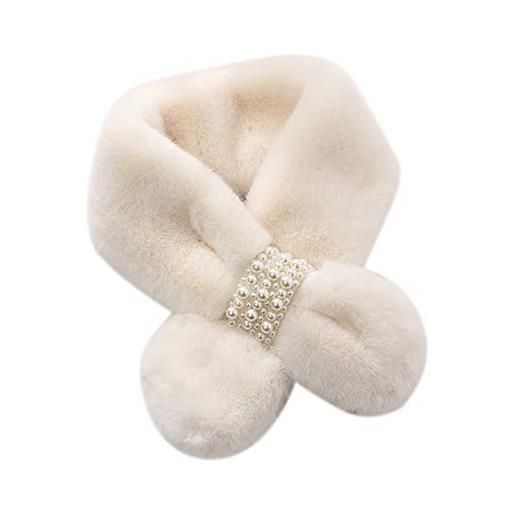 MoreChioce 80cm pelliccia artificiale collare sciarpa per donna, collo in pelliccia sintetica pelliccia di coniglio artificiale con decorazione di perle per inverno tenere caldo, nero