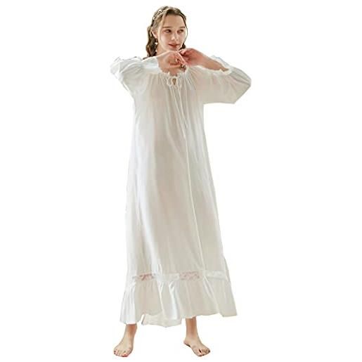 PHLCEhot camicia da notte da donna a maniche lunghe morbida principessa camicia da notte pigiama camicia da notte vintage sleepdress, bianco, xxl