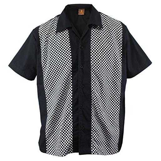 Aloha-Beachwear camicia da bowling da uomo a quadretti check ska rockabilly, colore nero, schwarz/weiss, xl
