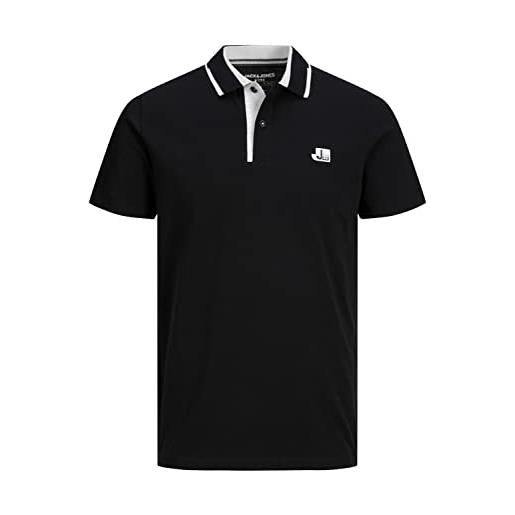 JACK & JONES polo manica corta, in tessuto bicolore con chiusura a bottoni e dettaglio grigio. Nero