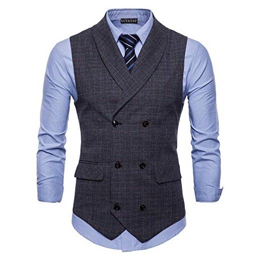 Huixin gilet da uomo elegante doppio petto business leisure v neck blazer smoking skinny gilet slim fit (color: grau, size: l)