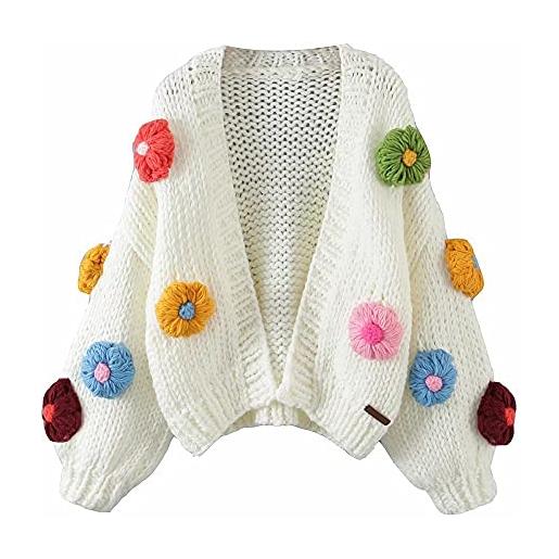 CJMDEH maglione donna cardigan maglieria-natale fresco e dolce stile pastorale colore tridimensionale fiore a maniche lunghe cardigan ins maglia maglione