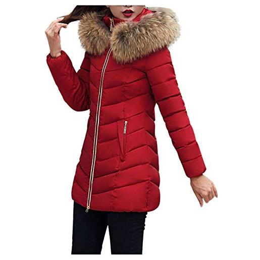 Kobilee donna giacca elegante lungo con cappuccio giubbino zip fodera con pelliccia cappotto giubbotto piumino in pile imbottita trapuntato parka giacca invernale lana calda