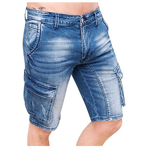 Evoga jeans pantaloni corti uomo cargo blu denim casual con tasconi laterali (42)