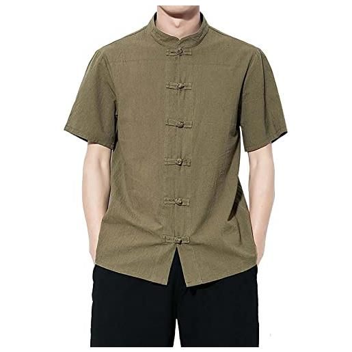Generic camicia uomo camicia da uomo in lino cinese per abbigliamento tang suit manica corta da uomo mimetica uomo manica corta 3xl (yt 1-grey, xxxl)