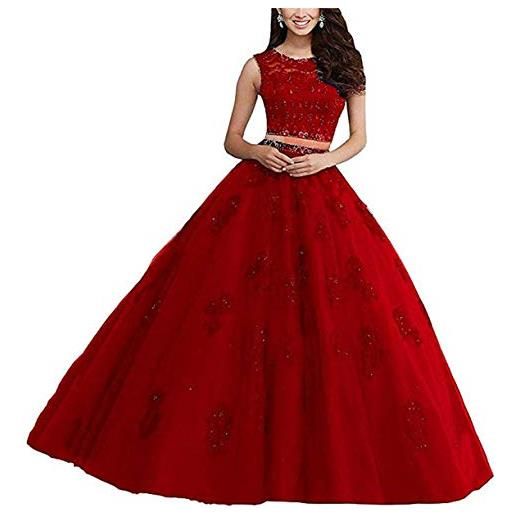 XUYUDITA lungo pizzo palla abito due pezzi strass quinceanera abiti prom dresses rosso-42