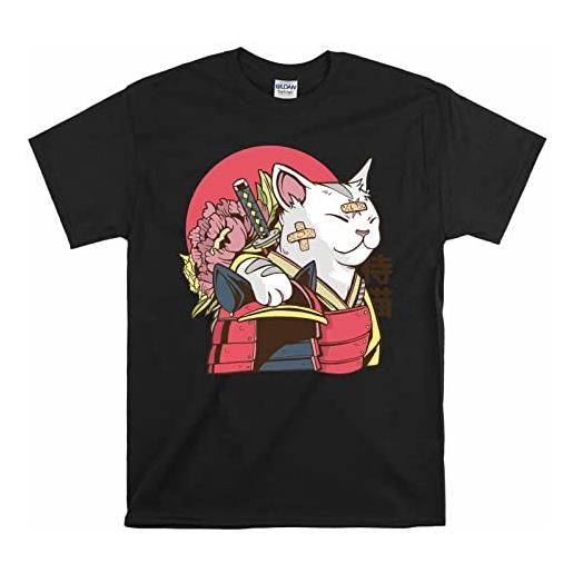 Printable Area samurai gatto gatto divertente giapponese ufficiale uomo donna unisex top t shirt, nero , 5xl