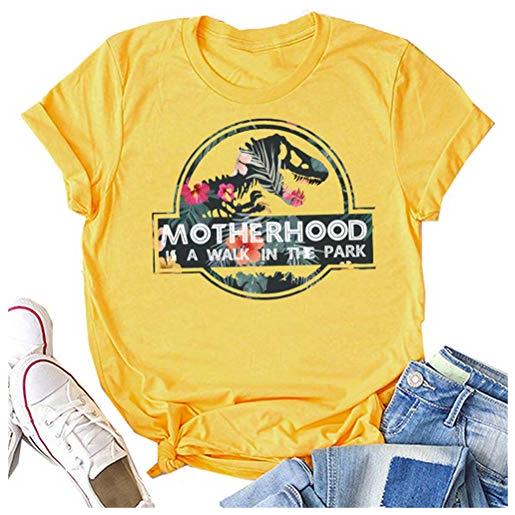 N/G maglietta da donna con scritta motherhood is a walk in the park, con stampa divertente a maniche corte, grigio pietra. , xxxl