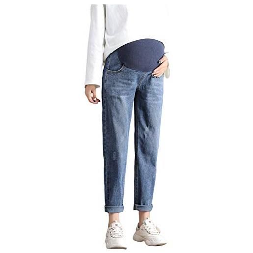 Olamao pantaloni premaman da donna jeans pantaloni da lavoro pantaloni casual cintura elastica regolabile super confortevole taglia grande (m, azzurro)