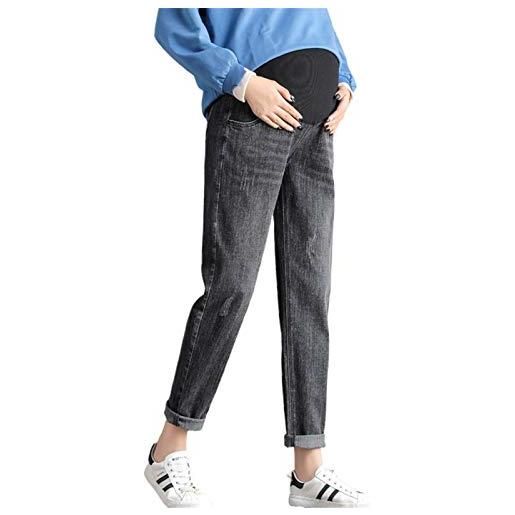Olamao pantaloni premaman da donna jeans pantaloni da lavoro pantaloni casual cintura elastica regolabile super confortevole taglia grande (l, grigio scuro)