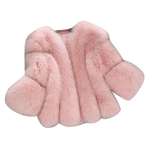 Kasen donna pelliccia artificiale giacca elegante manica lunga lanuginoso cappotto outwear pink s